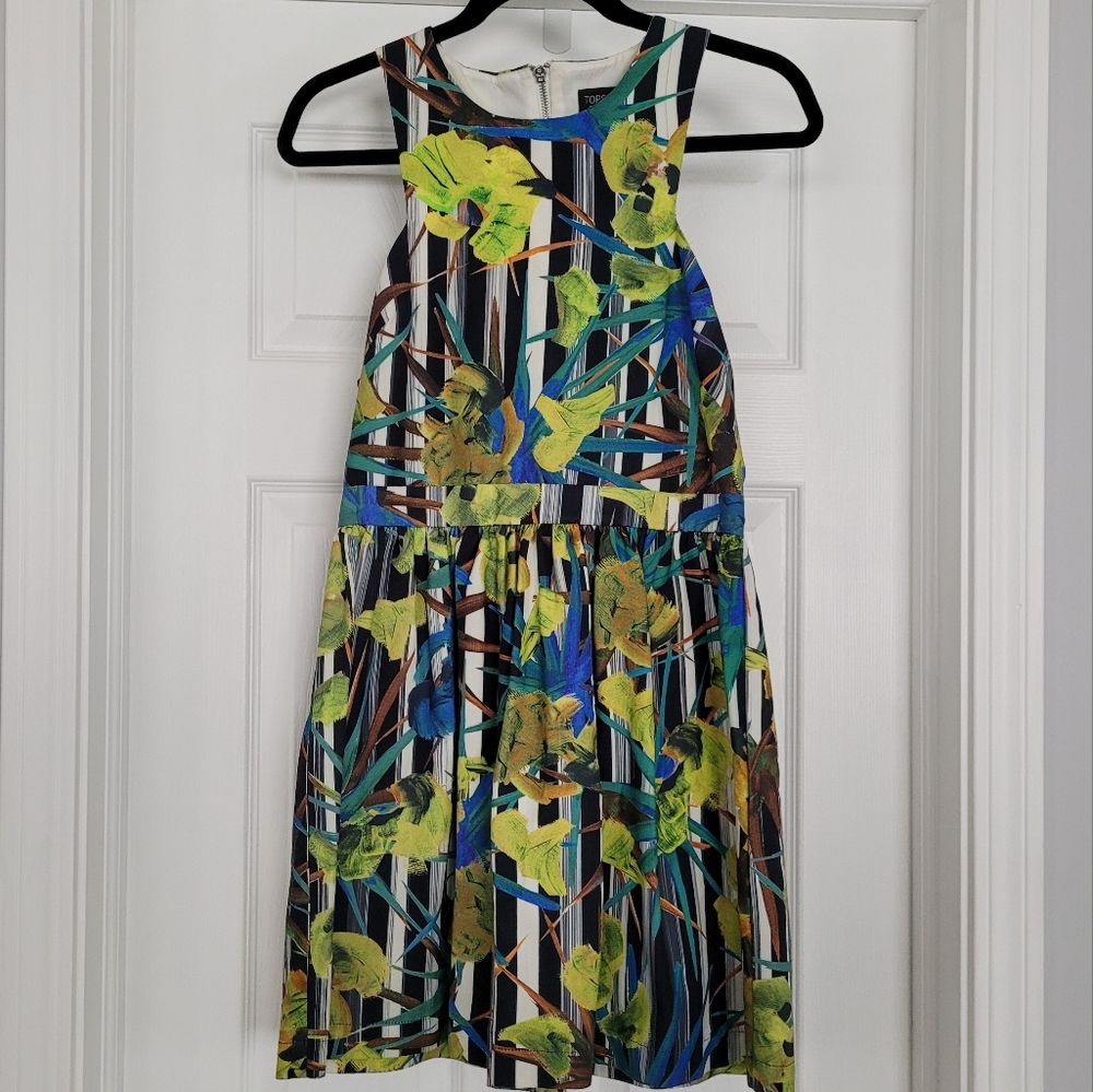Topshop Yukka Yukka sleeveless midi tropical floral dress size 6